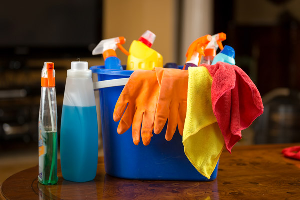 image of cleaning supplies that impact indoor air quality
